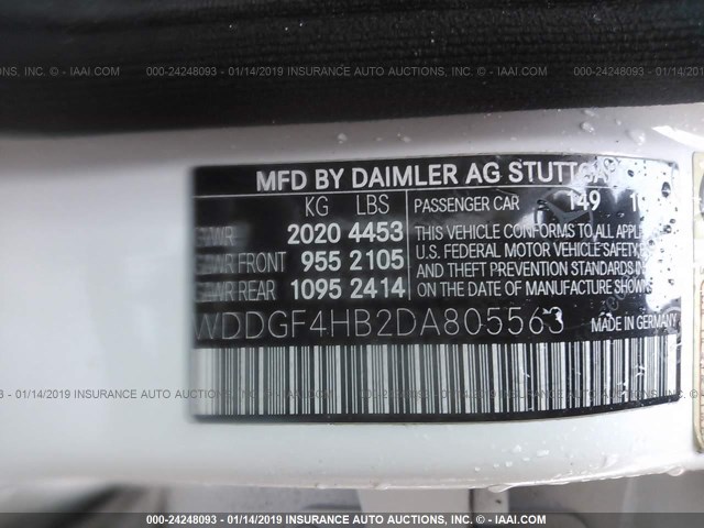 WDDGF4HB2DA805563 - 2013 MERCEDES-BENZ C 250 WHITE photo 9