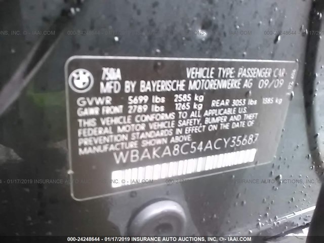 WBAKA8C54ACY35687 - 2010 BMW 750 I BLACK photo 9