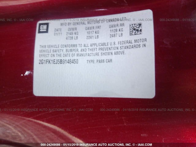 2G1FK1EJ5B9148450 - 2011 CHEVROLET CAMARO 2SS MAROON photo 9