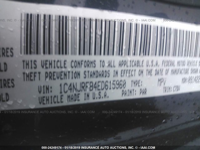 1C4NJRFB4ED615960 - 2014 JEEP PATRIOT LATITUDE Dark Blue photo 9