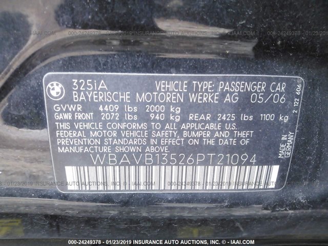 WBAVB13526PT21094 - 2006 BMW 325 I BLACK photo 9