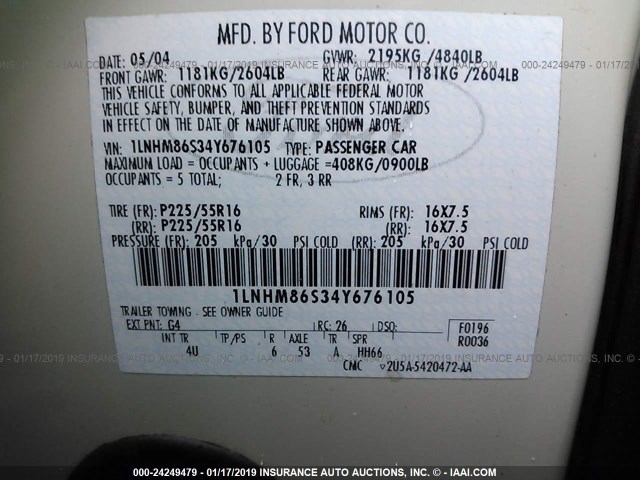 1LNHM86S34Y676105 - 2004 LINCOLN LS WHITE photo 9
