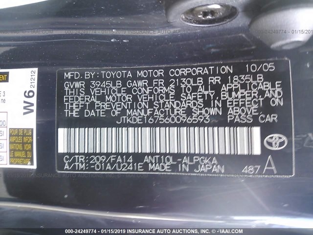 JTKDE167560096593 - 2006 TOYOTA SCION TC შავი ფოტო 9