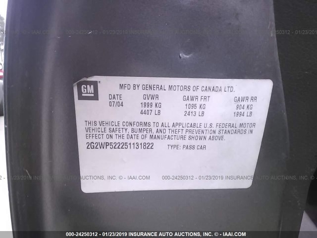 2G2WP522251131822 - 2005 PONTIAC GRAND PRIX BLUE photo 9