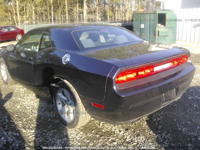 2C3CDYAG3CH293117 - 2012 DODGE CHALLENGER SXT BLUE photo 3