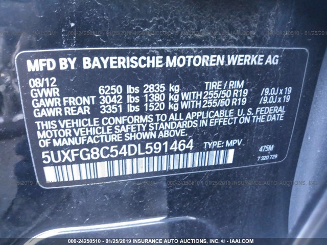 5UXFG8C54DL591464 - 2013 BMW X6 XDRIVE50I BLACK photo 9