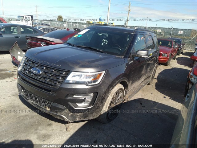 1FM5K7D84HGD96022 - 2017 FORD EXPLORER XLT GRAY photo 2