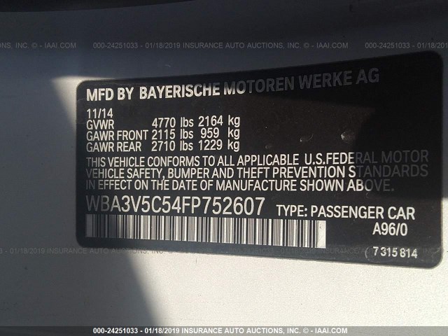 WBA3V5C54FP752607 - 2015 BMW 428 I WHITE photo 9