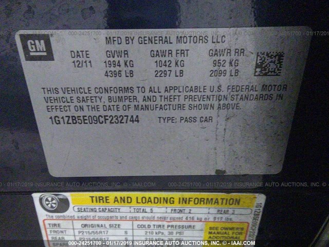 1G1ZB5E09CF232744 - 2012 CHEVROLET MALIBU LS Dark Blue photo 9