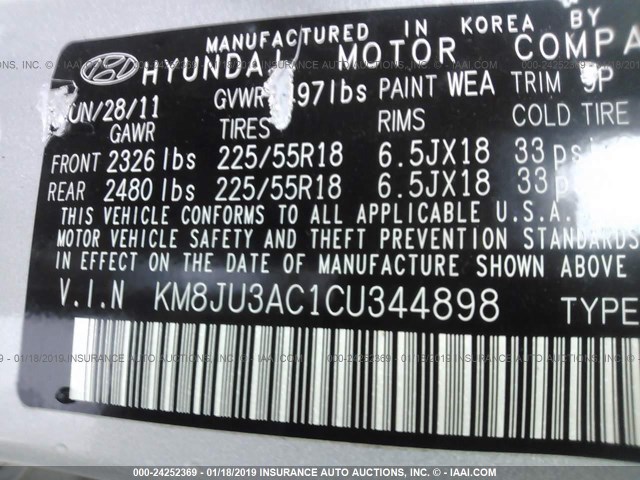 KM8JU3AC1CU344898 - 2012 HYUNDAI TUCSON GLS/LIMITED 银色 照片 9