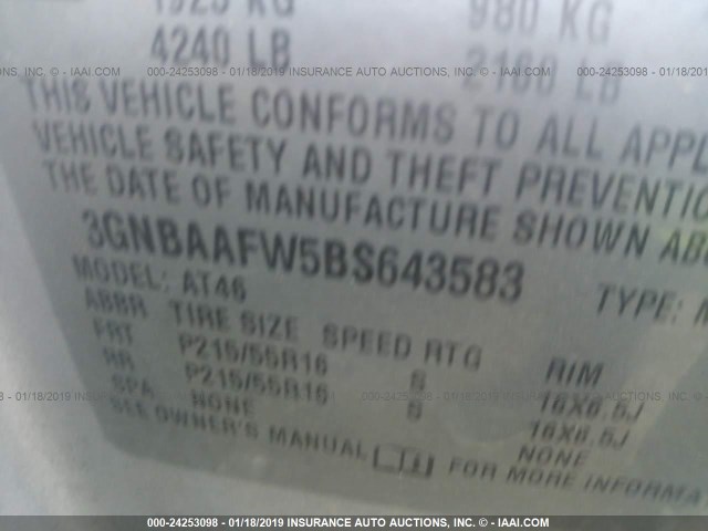 3GNBAAFW5BS643583 - 2011 CHEVROLET HHR LS Plata foto 9