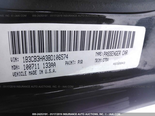 1B3CB3HA3BD106574 - 2011 DODGE CALIBER MAINSTREET BLACK photo 9