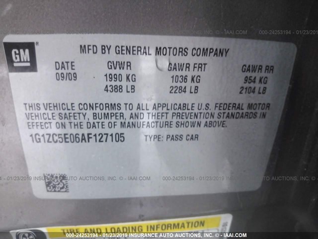 1G1ZC5E06AF127105 - 2010 CHEVROLET MALIBU 1LT ყავისფერი ფოტო 9