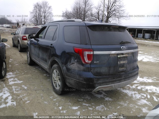 1FM5K8D80HGB20703 - 2017 FORD EXPLORER XLT BLUE photo 3