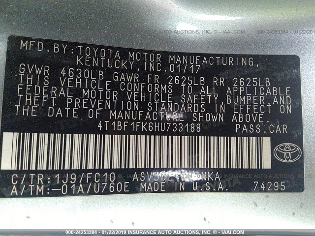 4T1BF1FK6HU733188 - 2017 TOYOTA CAMRY LE/XLE/SE/XSE SILVER photo 9