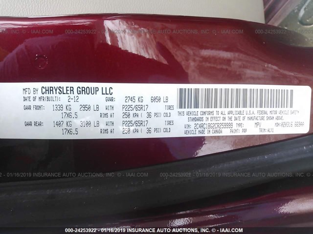 2C4RC1BG2CR259999 - 2012 CHRYSLER TOWN & COUNTRY TOURING RED photo 9