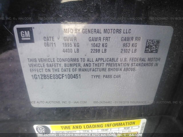 1G1ZB5E03CF100451 - 2012 CHEVROLET MALIBU LS BLACK photo 9