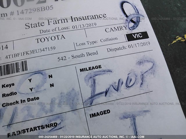 4T1BF1FK3EU347159 - 2014 TOYOTA CAMRY L/SE/LE/XLE Ağ foto 7