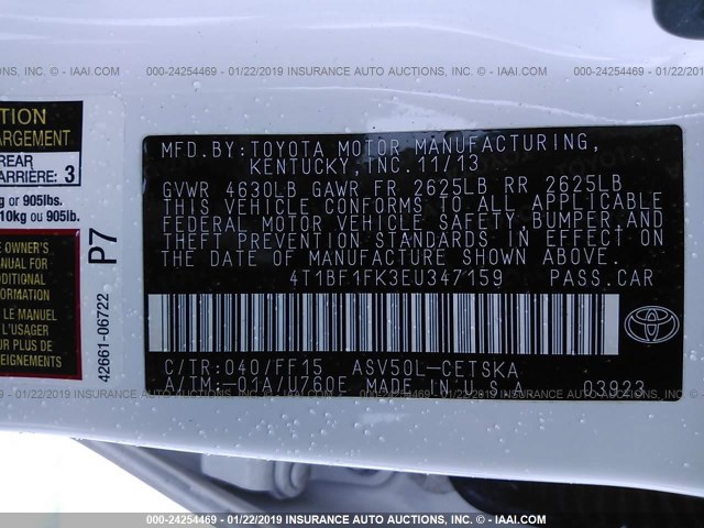 4T1BF1FK3EU347159 - 2014 TOYOTA CAMRY L/SE/LE/XLE Ağ foto 9