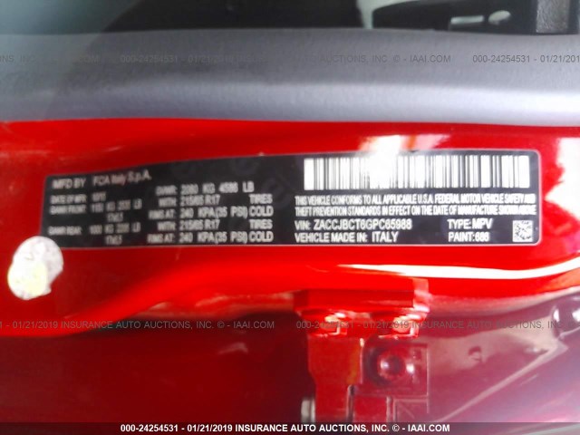 ZACCJBCT6GPC65988 - 2016 JEEP RENEGADE TRAILHAWK RED photo 9