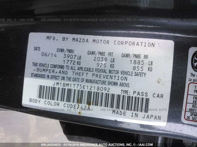 JM1BM1T75E1218092 - 2014 MAZDA 3 SV BLACK photo 9