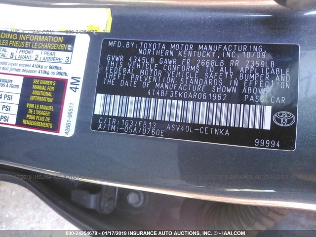 4T4BF3EK0AR061962 - 2010 TOYOTA CAMRY SE/LE/XLE 灰色 照片 9