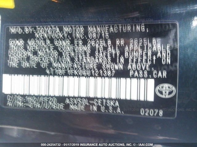 4T1BF1FK0GU121387 - 2016 TOYOTA CAMRY LE/XLE/SE/XSE BLACK photo 9