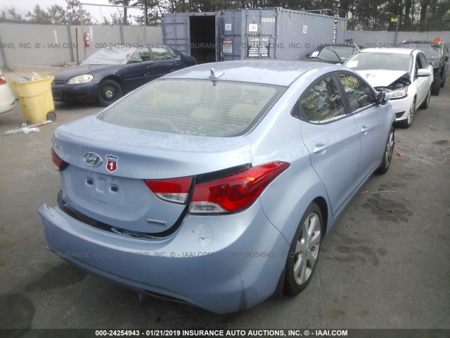 KMHDH4AE4DU518991 - 2013 HYUNDAI ELANTRA GLS/LIMITED BLUE photo 4