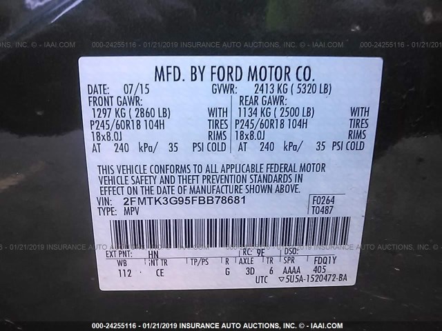 2FMTK3G95FBB78681 - 2015 FORD EDGE SE GREEN photo 9