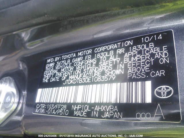 JTDKDTB30E1083579 - 2014 TOYOTA PRIUS C GRAY photo 9