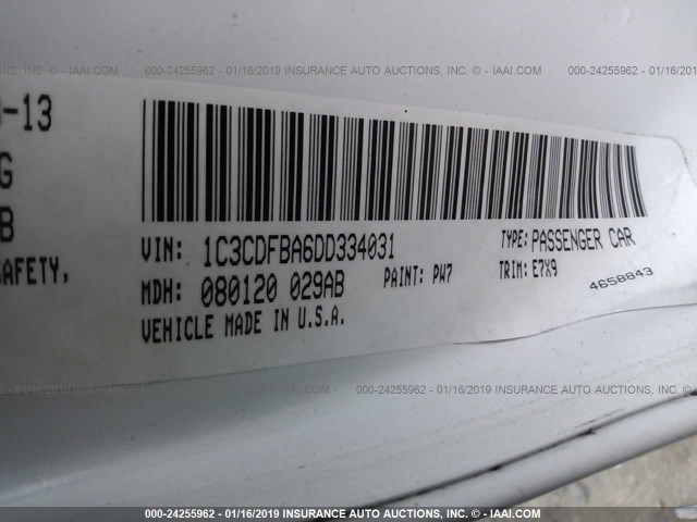 1C3CDFBA6DD334031 - 2013 DODGE DART SXT WHITE photo 9