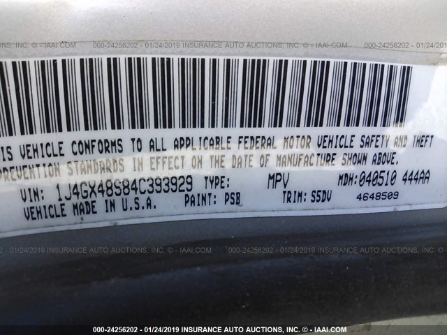 1J4GX48S84C393929 - 2004 JEEP GRAND CHEROKEE LAREDO/COLUMBIA/FREEDOM 银色 照片 9