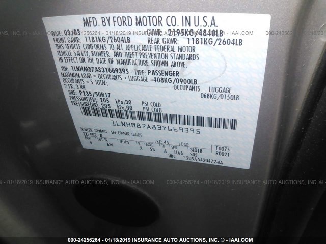 1LNHM87A83Y669395 - 2003 LINCOLN LS فضي صورة 9