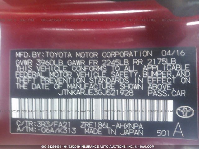 JTNKARJE3GJ521928 - 2016 TOYOTA SCION IM RED photo 9