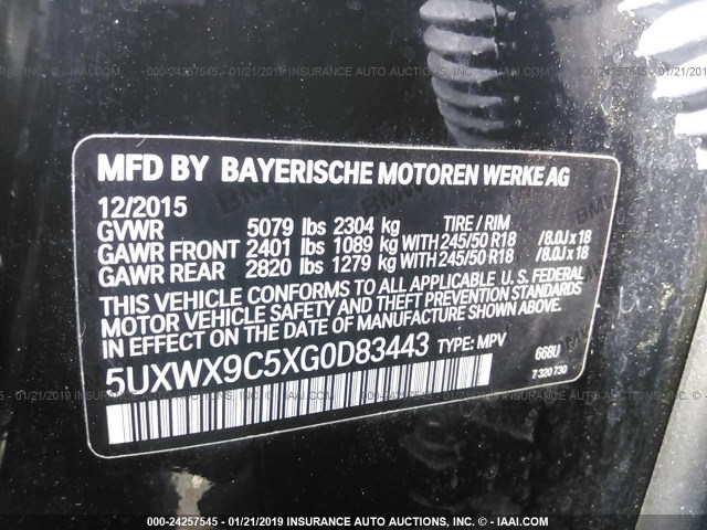 5UXWX9C5XG0D83443 - 2016 BMW X3 XDRIVE28I BLACK photo 9