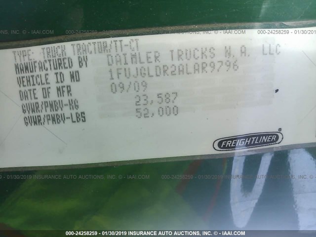 1FUJGLDR2ALAR9796 - 2010 FREIGHTLINER CASCADIA 125  Unknown photo 9