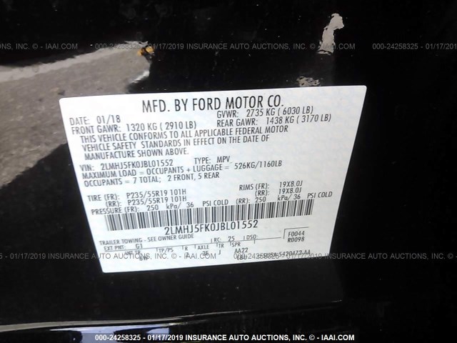 2LMHJ5FK0JBL01552 - 2018 LINCOLN MKT BLACK photo 9