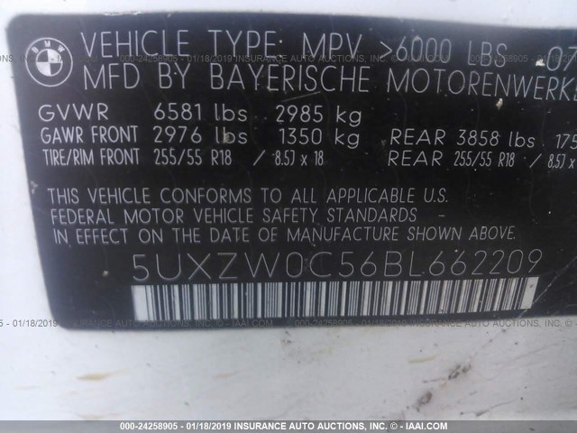 5UXZW0C56BL662209 - 2011 BMW X5 XDRIVE35D Beyaz fotoğraf 9