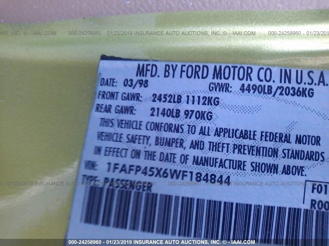 1FAFP45X6WF184844 - 1998 FORD MUSTANG GT GREEN photo 9