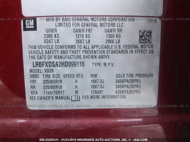 LRBFXDSA2HD099118 - 2017 BUICK ENVISION ESSENCE RED photo 9