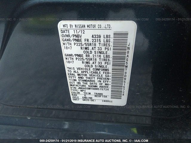 JN8AS5MT8DW515724 - 2013 NISSAN ROGUE S/SV GRAY photo 9