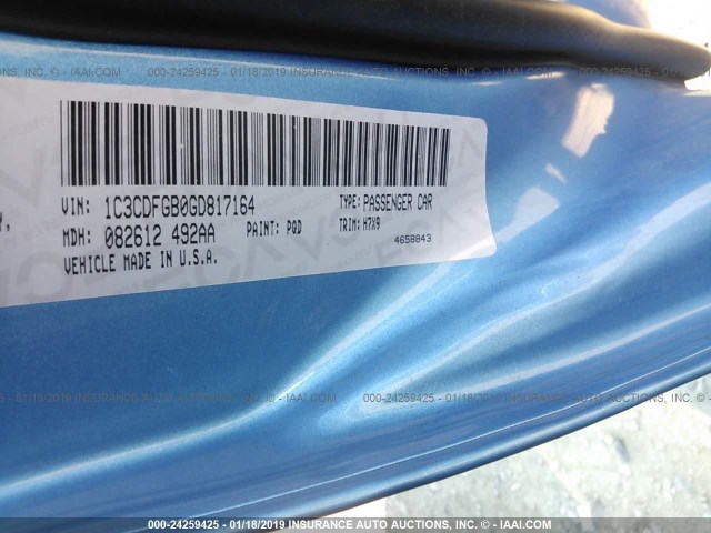1C3CDFGB0GD817164 - 2016 DODGE DART GT SPORT BLUE photo 9
