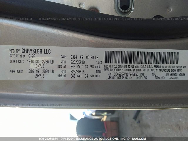 3D4GG57V49T240695 - 2009 DODGE JOURNEY SXT GOLD photo 9