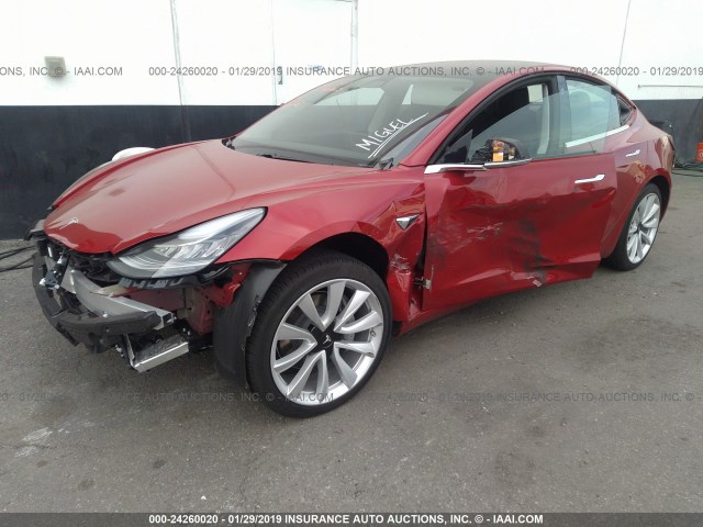 5YJ3E1EA7JF011019 - 2018 TESLA MODEL 3 RED photo 2