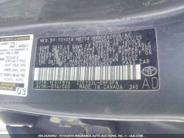 2T1KY32EX5C440557 - 2005 TOYOTA COROLLA MATRIX  GRAY photo 9