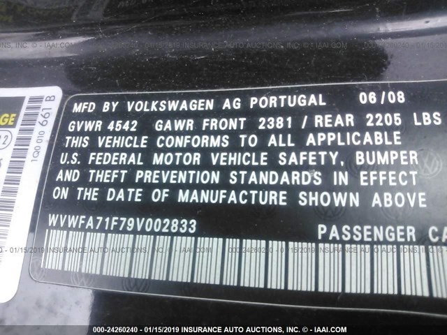 WVWFA71F79V002833 - 2009 VOLKSWAGEN EOS LUX Чорний фото 9