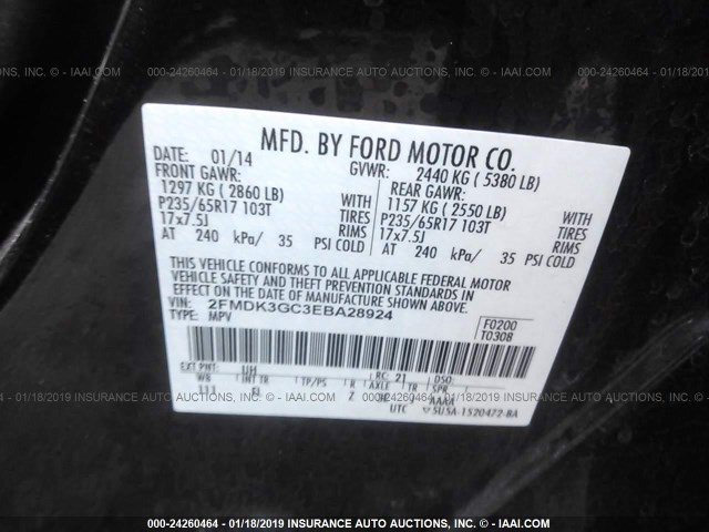 2FMDK3GC3EBA28924 - 2014 FORD EDGE SE BLACK photo 9