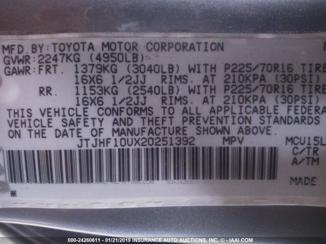 JTJHF10UX20251392 - 2002 LEXUS RX 300 SILVER photo 9