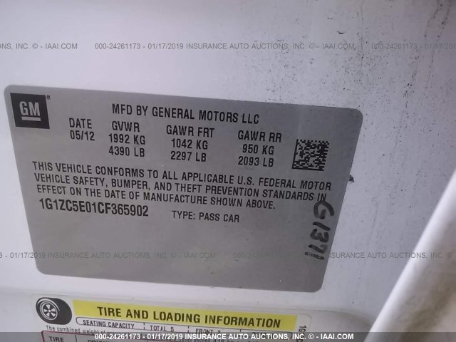 1G1ZC5E01CF365902 - 2012 CHEVROLET MALIBU 1LT WHITE photo 9