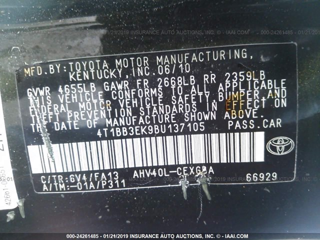 4T1BB3EK9BU137105 - 2011 TOYOTA CAMRY HYBRID GREEN photo 9